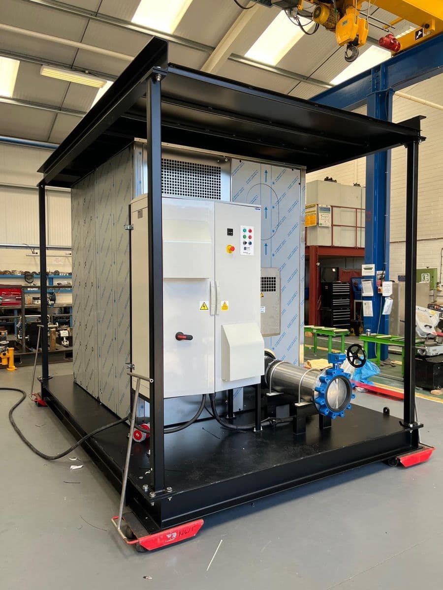 New packaged blower skid with control cabinet in the workshop