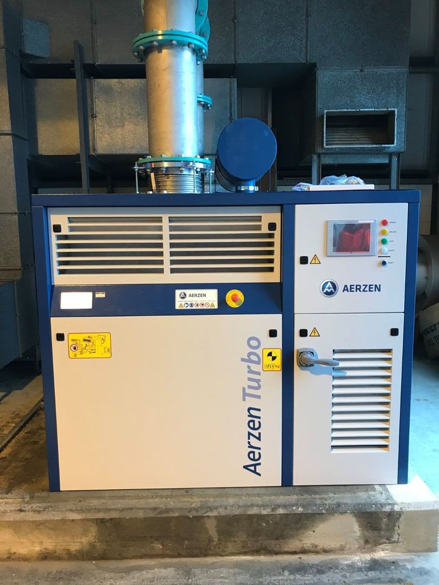 Aerzen turbo blower package with stainless discharge pipework and bellows